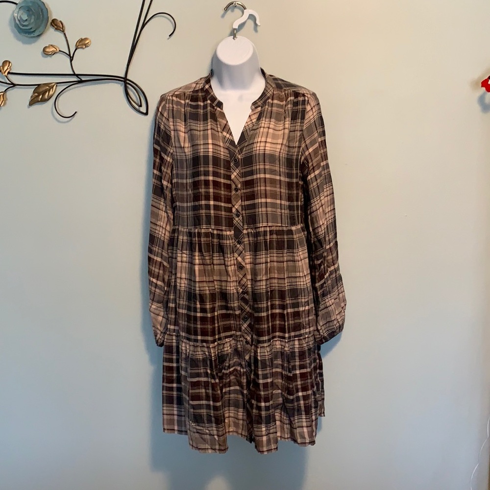 Woman’s Plaid Puff Long Sleeve Shirt Dress Small